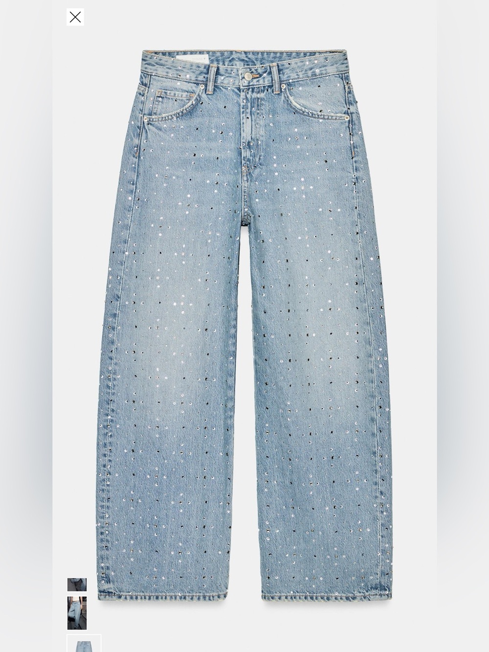 Zara Light Blue Wide-Leg Jeans with Silver Studs